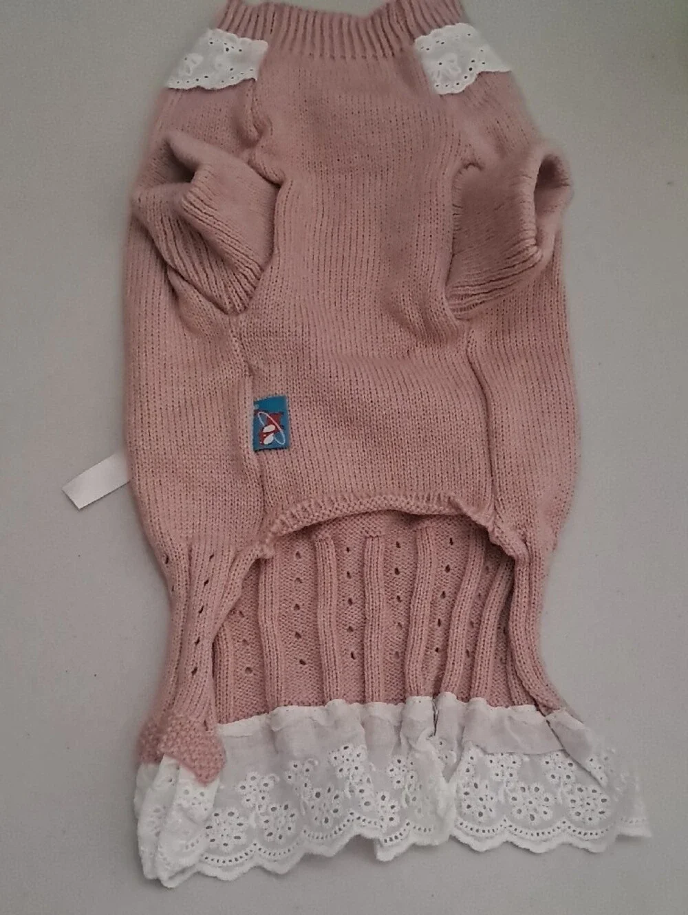 Lace Trim Pink Knit Pet Sweater